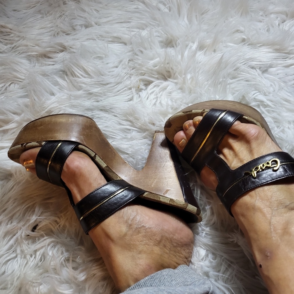 Jonah Calf Coach wood platform heels